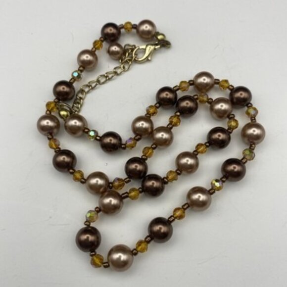 Lot 6 Vintage Style Statement Necklaces Bronze Gold Faux Pearl Beaded Boho Layer - Picture 11 of 14